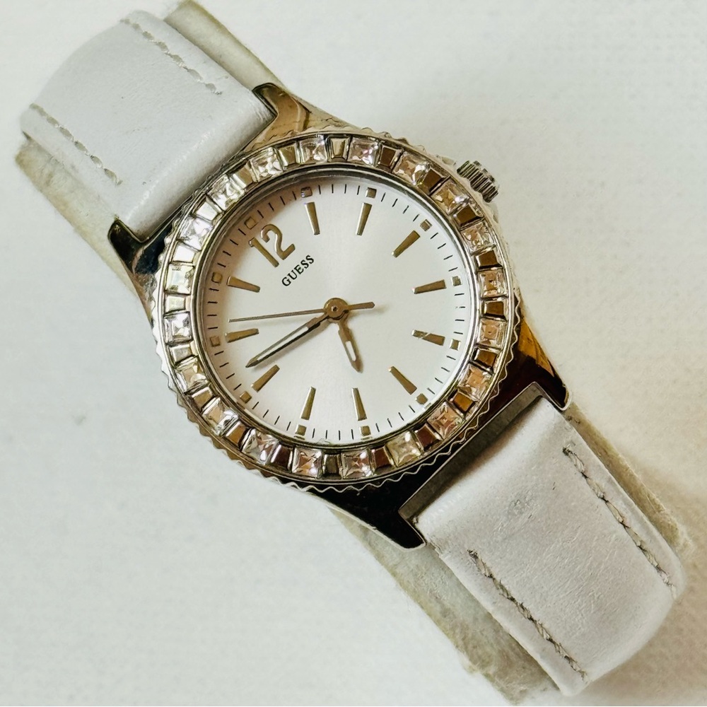 Guess WaterPro 28mm Women's Watch Silver Crystals White Band U95176L1
